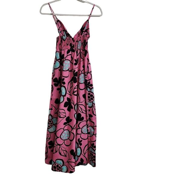 Zara Poplin Dress XS Pink Floral A-Line Midi V-Neck Spaghetti Bloggers Fave Boho - Picture 8 of 10